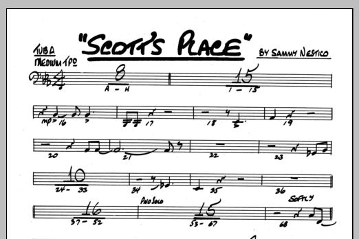 Learn to play Sammy Nestico Scott's Place - Tuba sheet music for Jazz Ensemble in minutes. Sammy Nestico Scott's Place - Tuba sheet music preview music notes and score for Jazz Ensemble including 1 page(s)