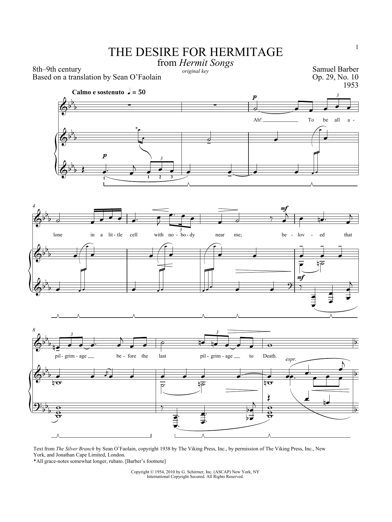 Samuel Barber Desire For Hermitage, Op. 29, No. 10 sheet music, chords, lyrics - Printable PDF for Piano & Vocal