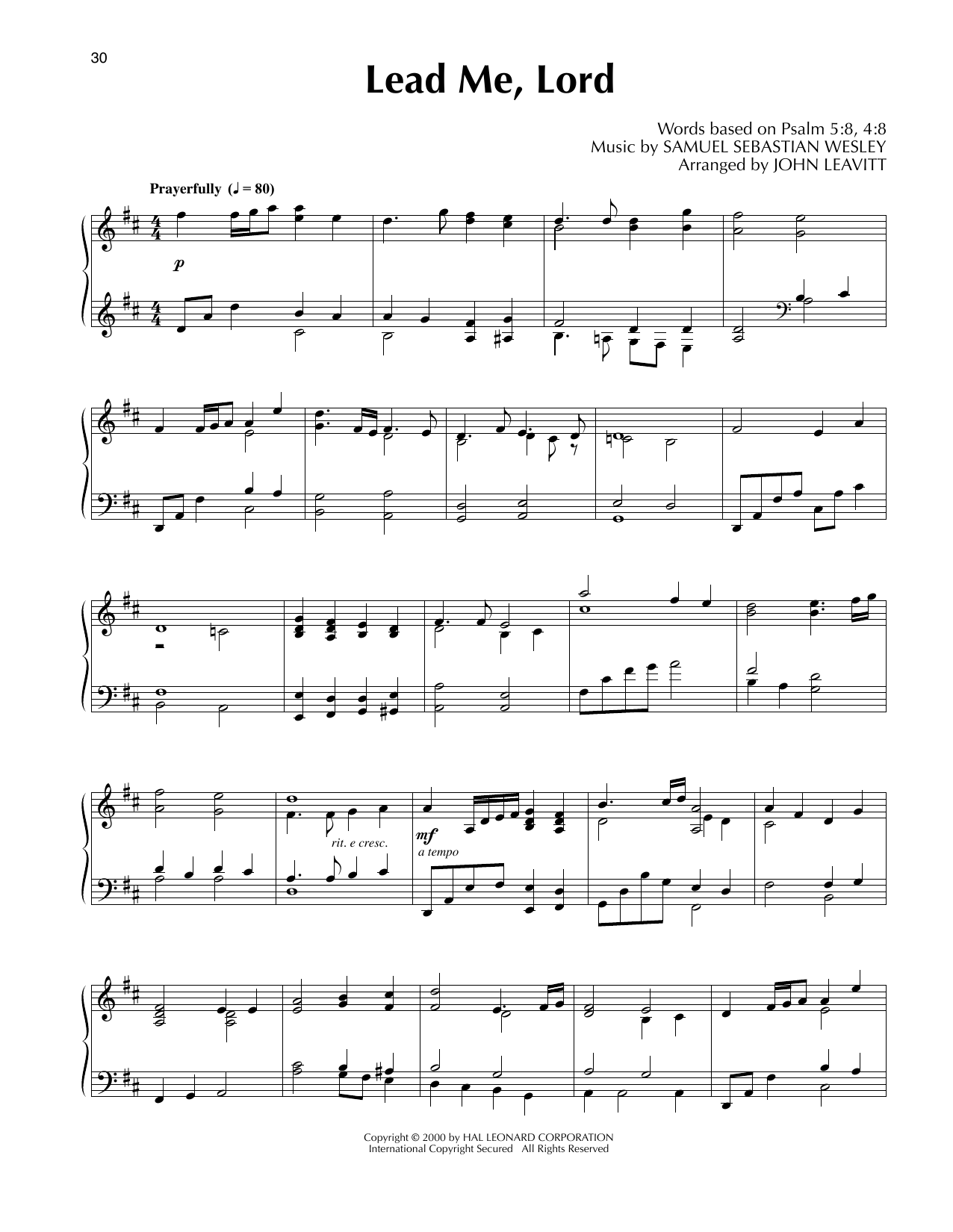 Samuel Sebastian Wesley Lead Me, Lord (arr. John Leavitt) sheet music, chords, lyrics - Printable PDF for Piano Solo