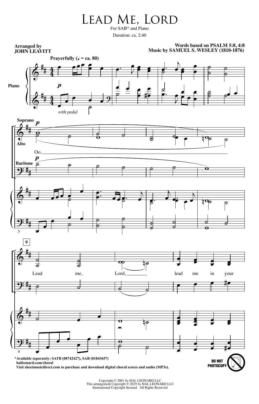 Samuel Wesley Lead Me, Lord (arr. John Leavitt) sheet music, chords, lyrics - Printable PDF for SAB Choir