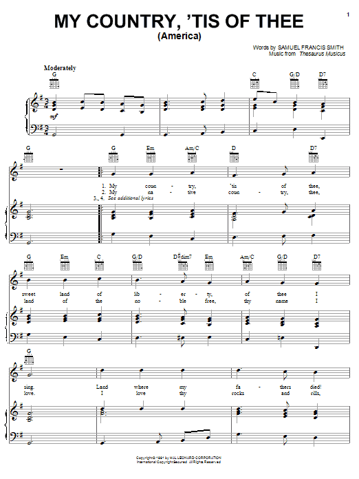 Learn to play Samuel Francis Smith My Country, 'Tis Of Thee (America) sheet music for Easy Piano in minutes. Samuel Francis Smith My Country, 'Tis Of Thee (America) sheet music preview music notes and score for Easy Piano including 2 page(s)