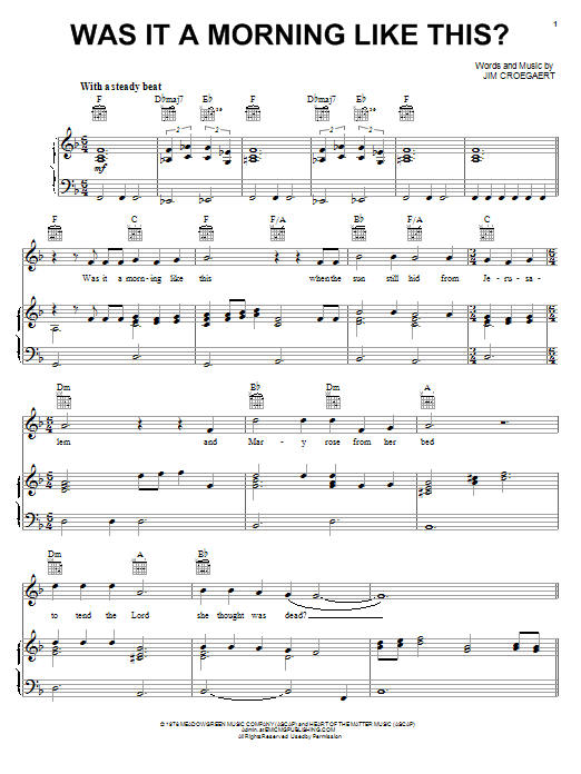 Sandi Patty Was It A Morning Like This? sheet music, chords, lyrics - Printable PDF for Piano, Vocal & Guitar (Right-Hand Melody)