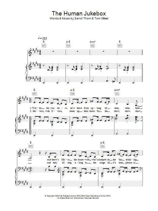 Sandi Thom The Human Jukebox sheet music preview music notes and score for Piano, Vocal & Guitar (Right-Hand Melody) including 5 page(s)