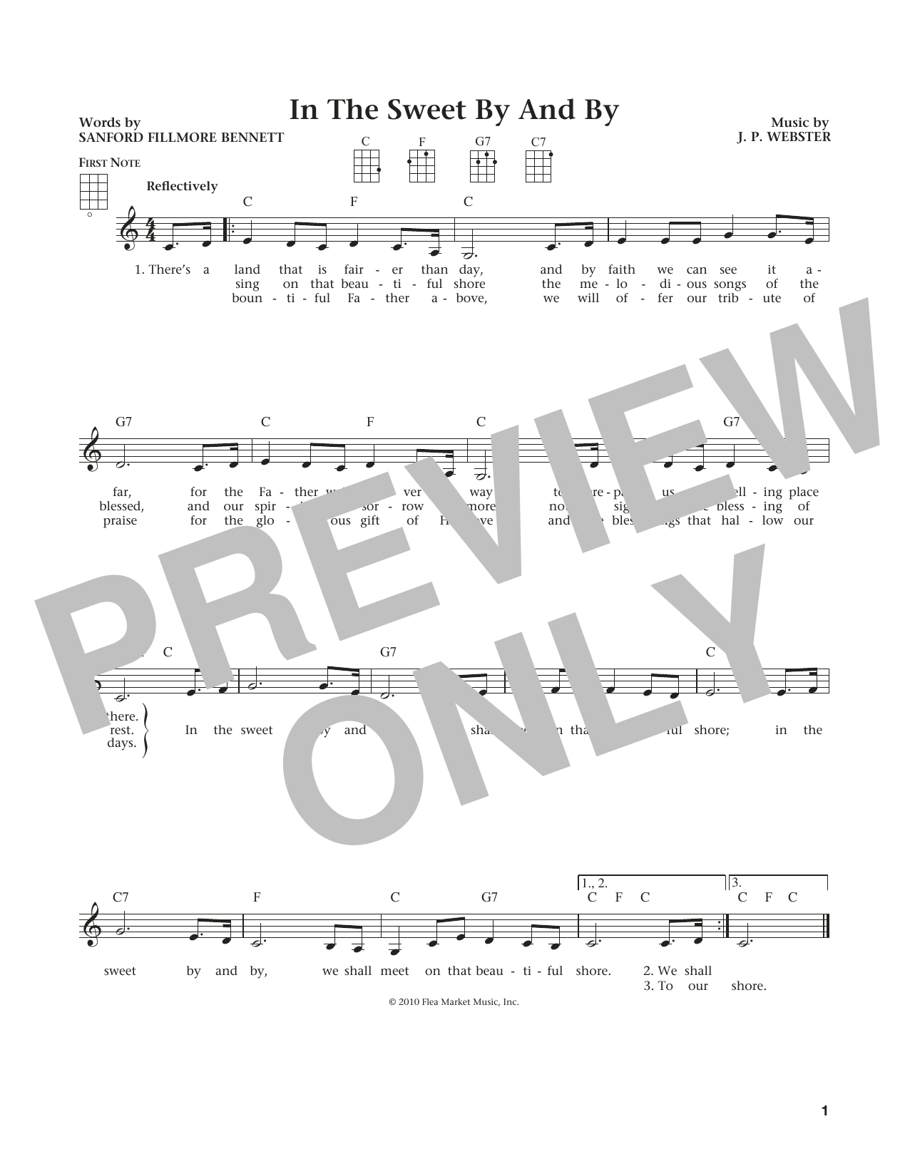 Sanford Fillmore Bennett Sweet By And By sheet music, chords, lyrics - Printable PDF for Ukulele