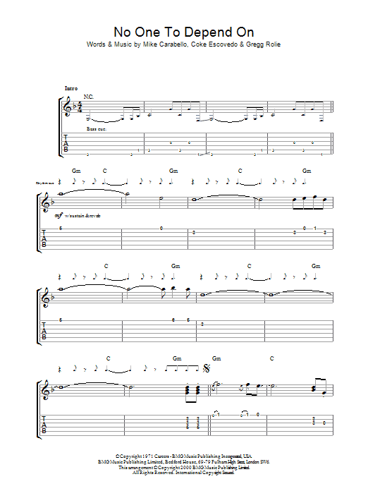 Santana No One To Depend On sheet music preview music notes and score for Guitar Tab including 10 page(s)