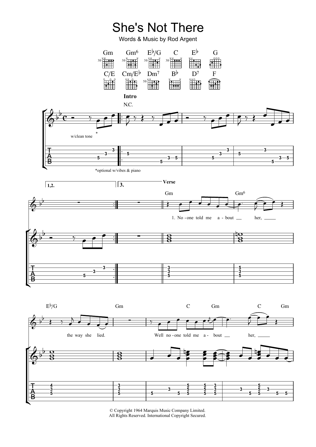 Santana She's Not There sheet music preview music notes and score for Guitar Tab including 7 page(s)