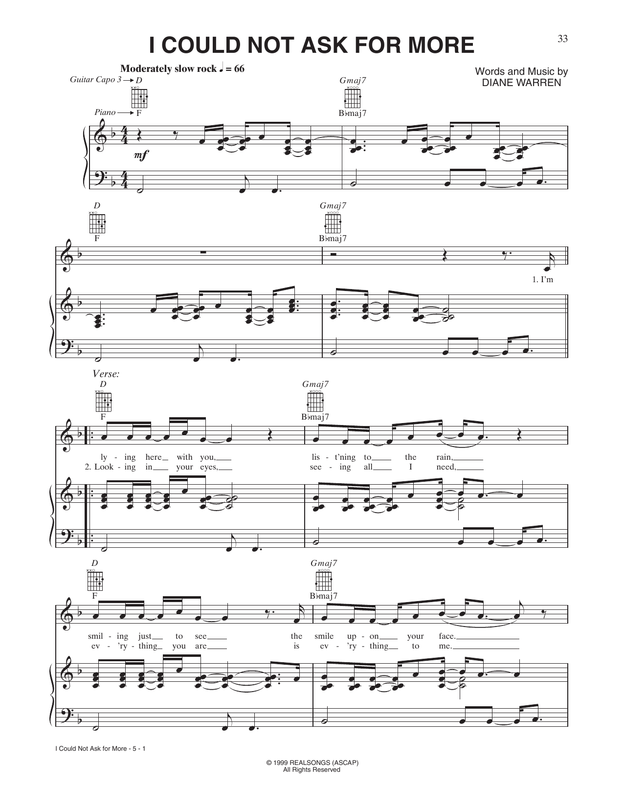 Sara Evans I Could Not Ask For More sheet music, chords, lyrics - Printable PDF for Piano, Vocal & Guitar Chords (Right-Hand Melody)