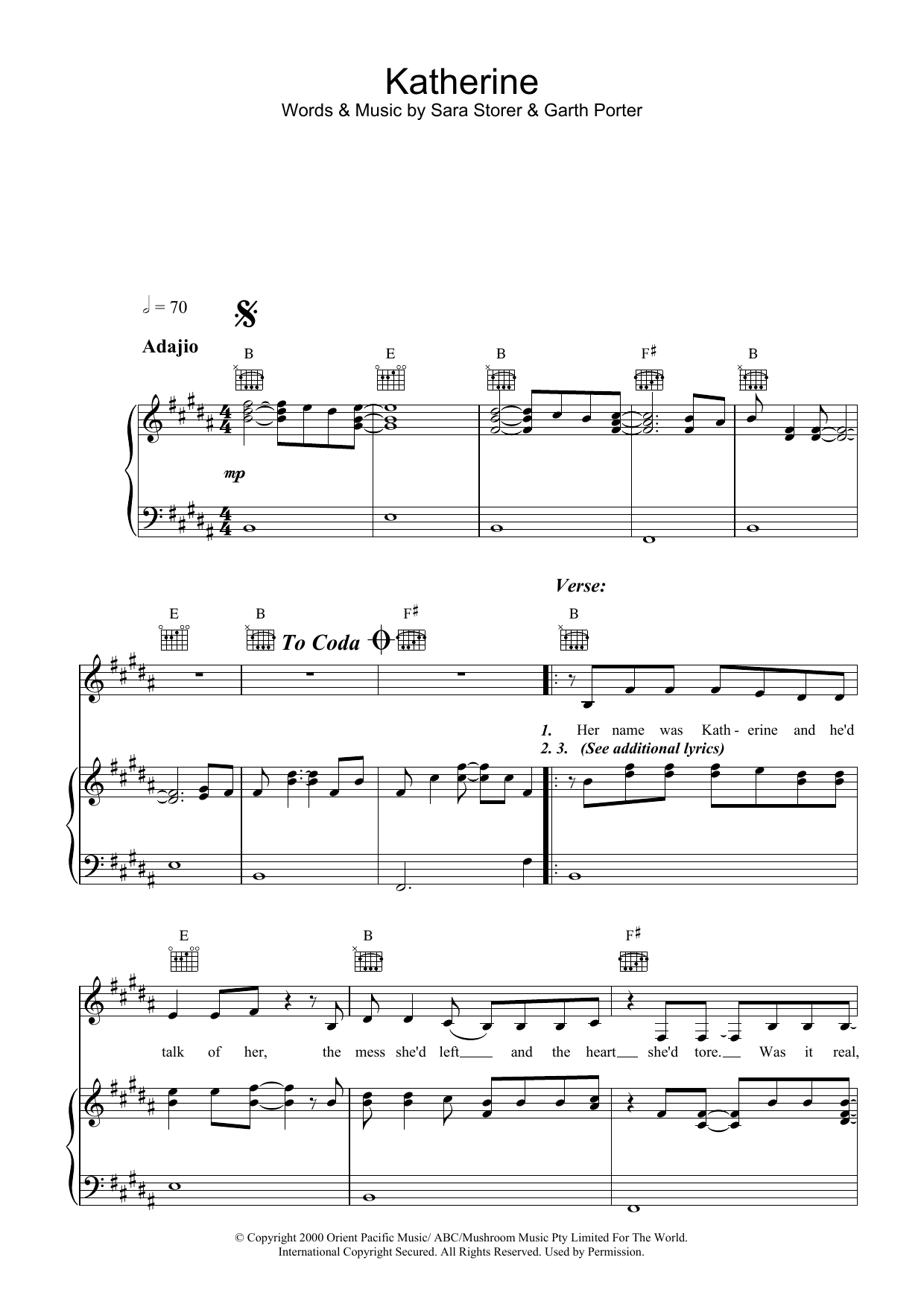 Learn to play Sara Storer Katherine sheet music for Piano, Vocal & Guitar (Right-Hand Melody) in minutes. Sara Storer Katherine sheet music preview music notes and score for Piano, Vocal & Guitar (Right-Hand Melody) including 6 page(s)