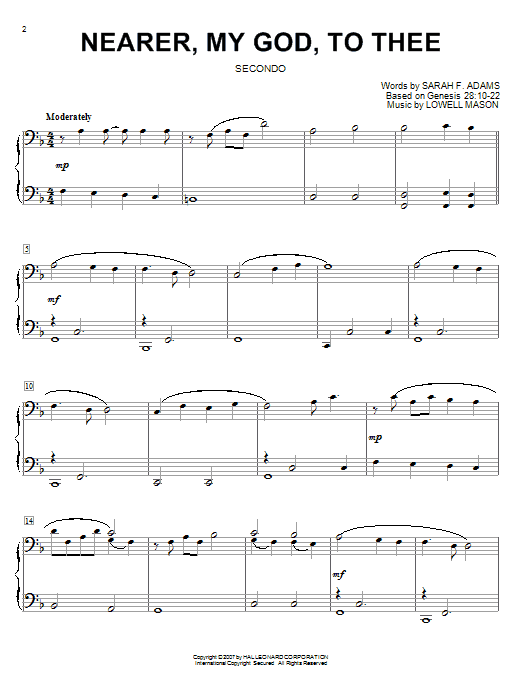 Sarah F. Adams Nearer, My God, To Thee sheet music, chords, lyrics - Printable PDF for Easy Piano