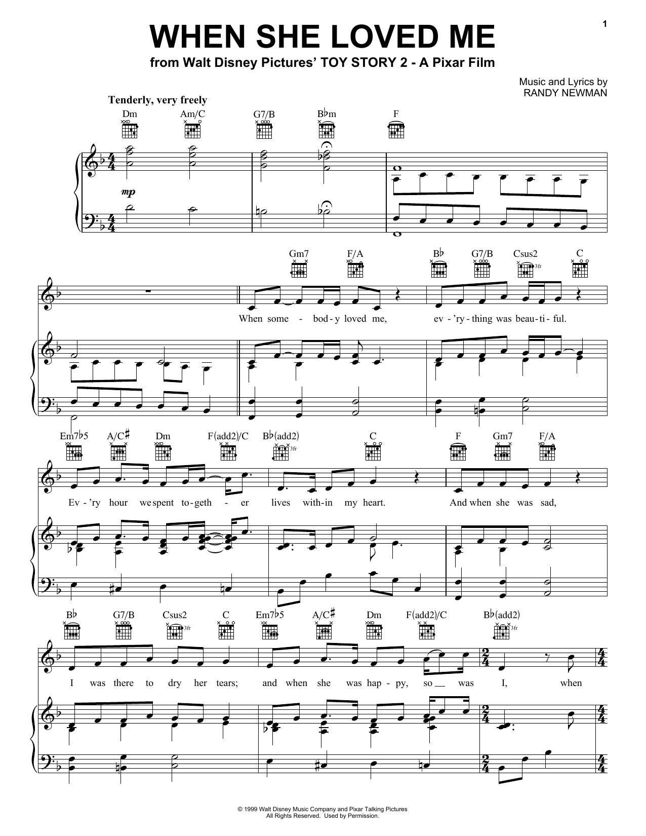 Learn to play Sarah McLachlan When She Loved Me sheet music for Piano (Big Notes) in minutes. Sarah McLachlan When She Loved Me sheet music preview music notes and score for Piano (Big Notes) including 2 page(s)