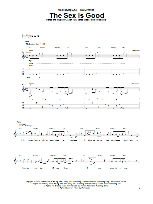 Learn to play Saving Abel The Sex Is Good sheet music for Guitar Tab in minutes. Saving Abel The Sex Is Good sheet music preview music notes and score for Guitar Tab including 8 page(s)
