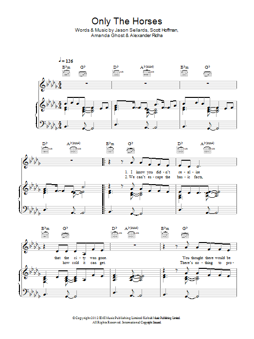 Scissor Sisters Only The Horses sheet music, chords, lyrics - Printable PDF for Piano, Vocal & Guitar (Right-Hand Melody)