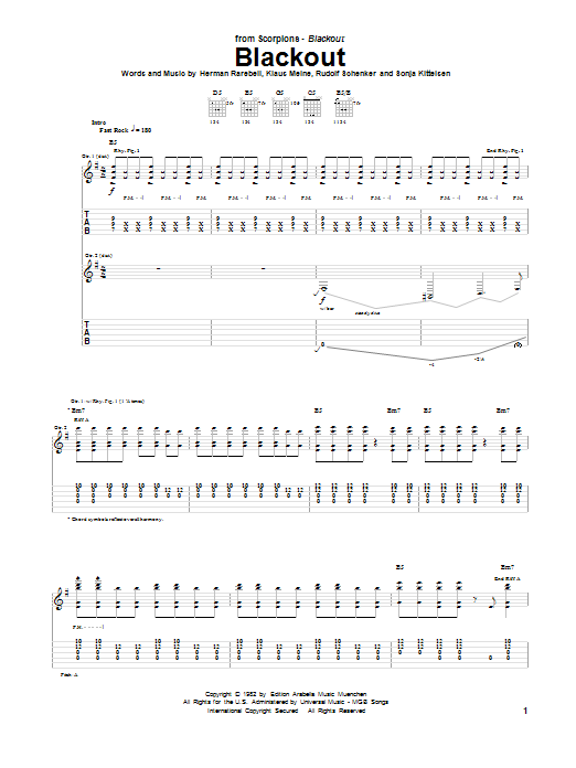 Download Scorpions Blackout sheet music notes and chords for Guitar Tab - Download Printable PDF and start playing in minutes.