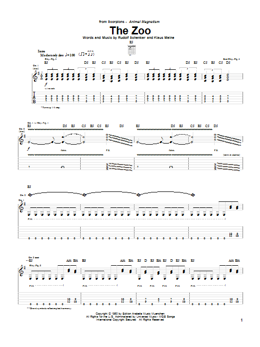 Scorpions The Zoo sheet music preview music notes and score for Guitar Tab including 9 page(s)