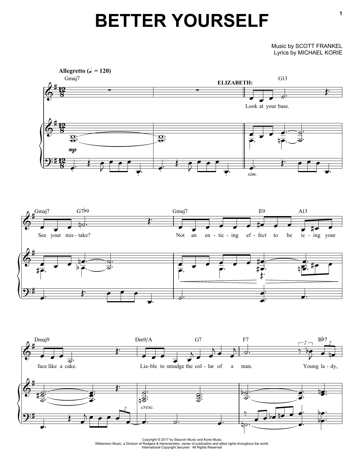 Scott Frankel & Michael Korie Better Yourself sheet music, chords, lyrics - Printable PDF for Piano & Vocal