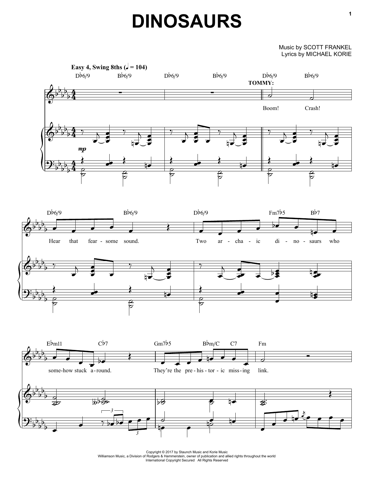 Scott Frankel & Michael Korie Dinosaurs sheet music, chords, lyrics - Printable PDF for Piano & Vocal