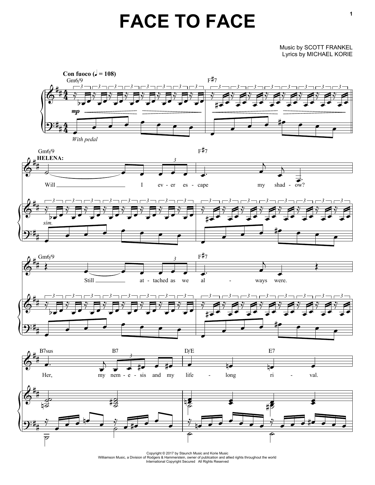 Scott Frankel & Michael Korie Face To Face sheet music, chords, lyrics - Printable PDF for Piano & Vocal