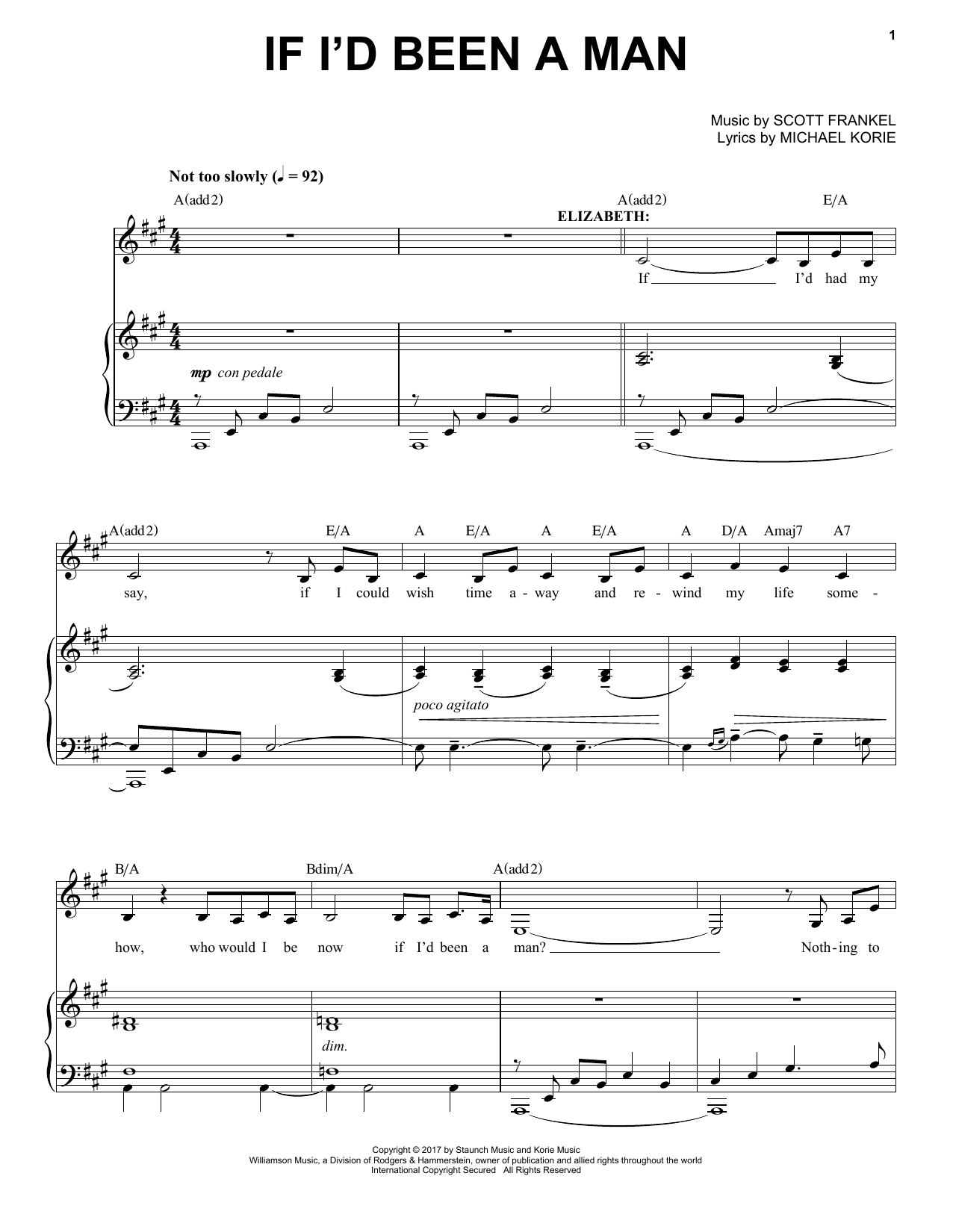 Scott Frankel & Michael Korie If I'd Been A Man sheet music, chords, lyrics - Printable PDF for Piano & Vocal