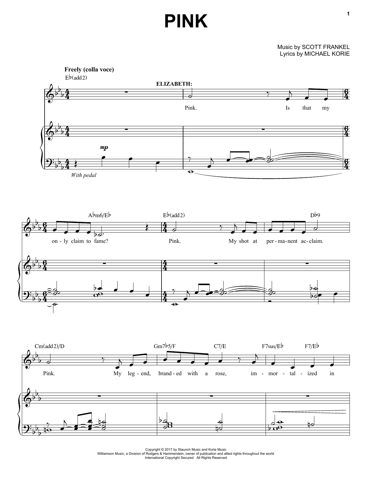 Scott Frankel & Michael Korie Pink sheet music, chords, lyrics - Printable PDF for Piano & Vocal