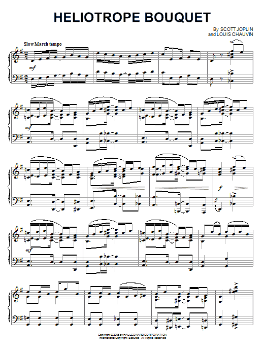 Learn to play Scott Joplin Heliotrope Bouquet sheet music for Piano in minutes. Scott Joplin Heliotrope Bouquet sheet music preview music notes and score for Piano including 4 page(s)