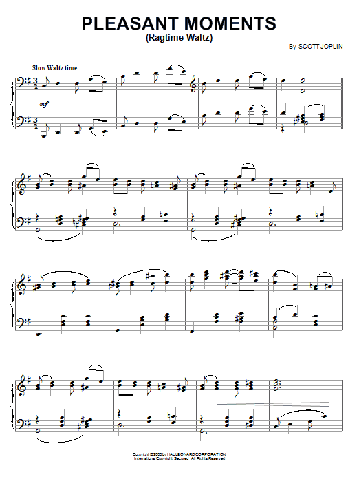 Learn to play Scott Joplin Pleasant Moments (Ragtime Waltz) sheet music for Piano in minutes. Scott Joplin Pleasant Moments (Ragtime Waltz) sheet music preview music notes and score for Piano including 5 page(s)