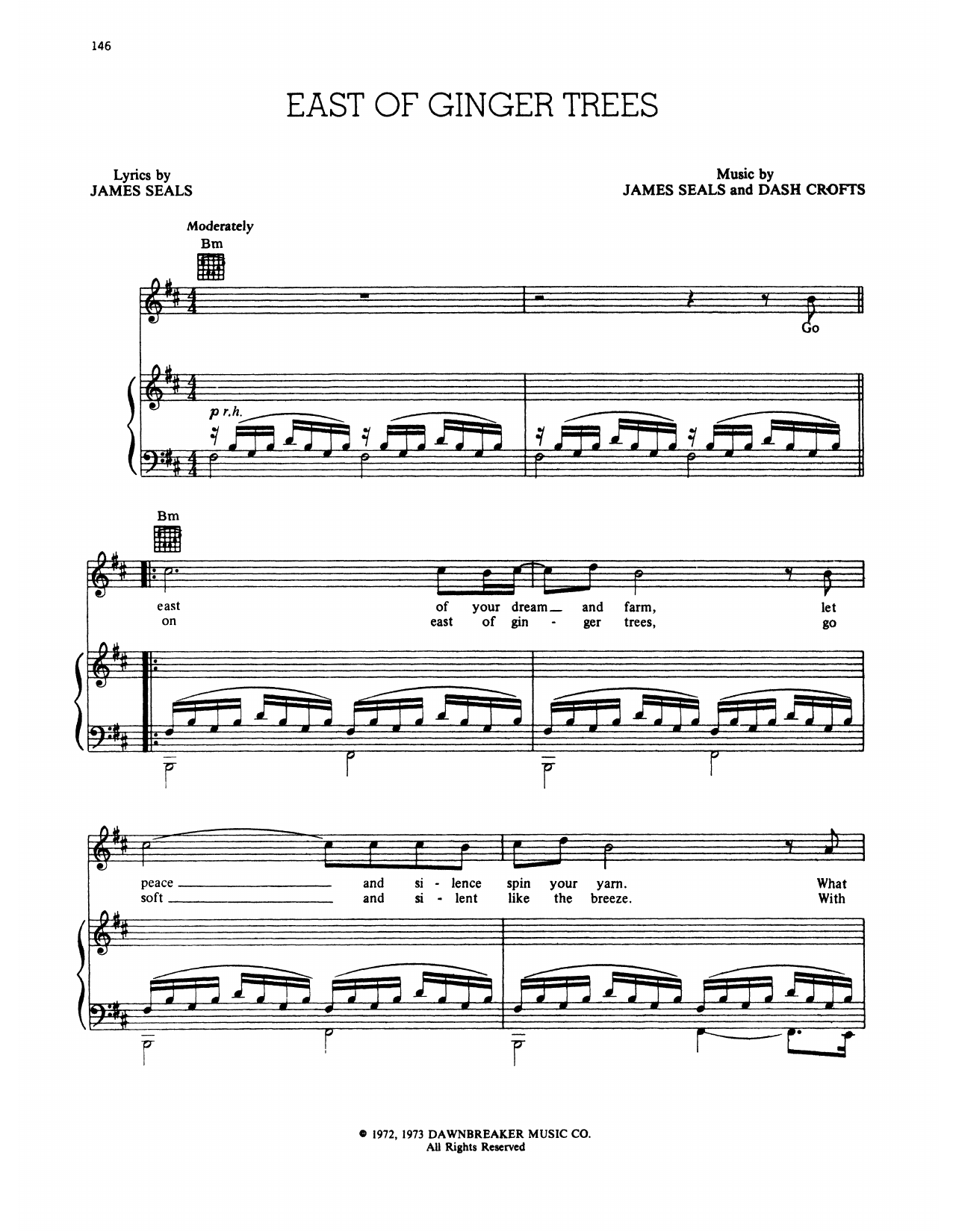 Learn to play Seals and Crofts East Of Ginger Trees sheet music for Piano & Vocal in minutes. Seals and Crofts East Of Ginger Trees sheet music preview music notes and score for Piano & Vocal including 4 page(s)