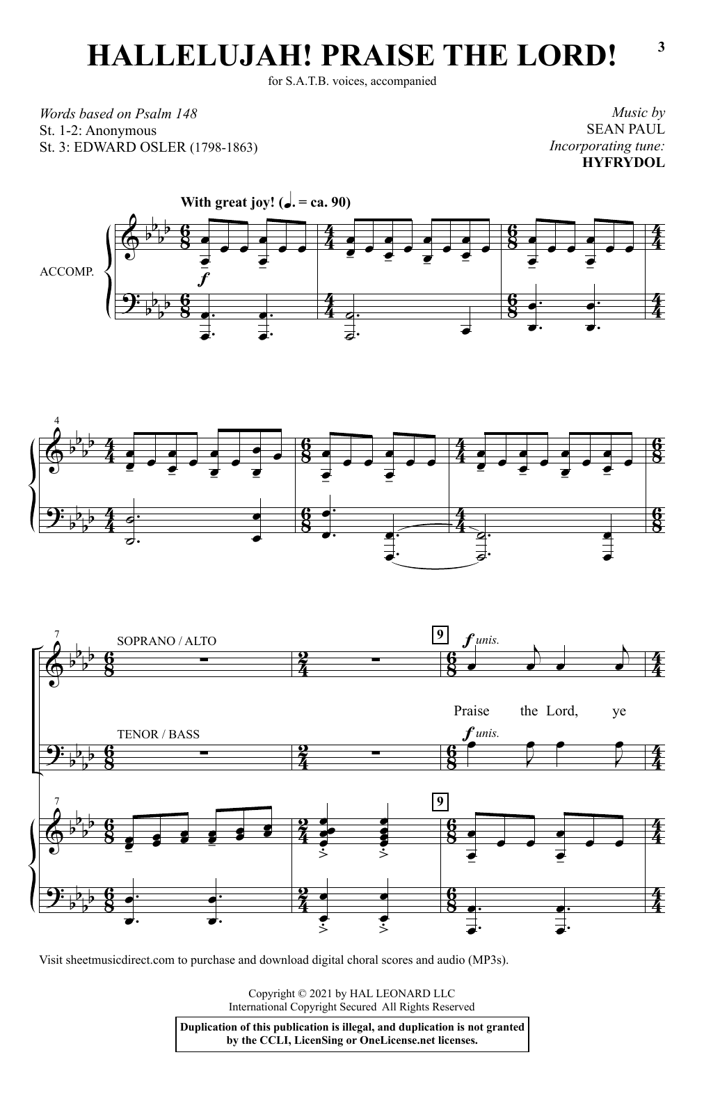 Sean Paul Hallelujah! Praise The Lord! sheet music, chords, lyrics - Printable PDF for SATB Choir