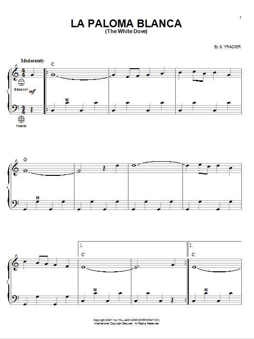 Learn to play Sebastian Yradier La Paloma Blanca (The White Dove) sheet music for Guitar Tab in minutes. Sebastian Yradier La Paloma Blanca (The White Dove) sheet music preview music notes and score for Guitar Tab including 3 page(s)