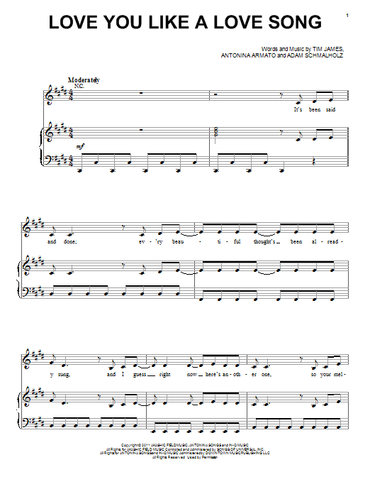 Learn to play Selena Gomez Love You Like A Love Song sheet music for Piano, Vocal & Guitar (Right-Hand Melody) in minutes. Selena Gomez Love You Like A Love Song sheet music preview music notes and score for Piano, Vocal & Guitar (Right-Hand Melody) including 7 page(s)