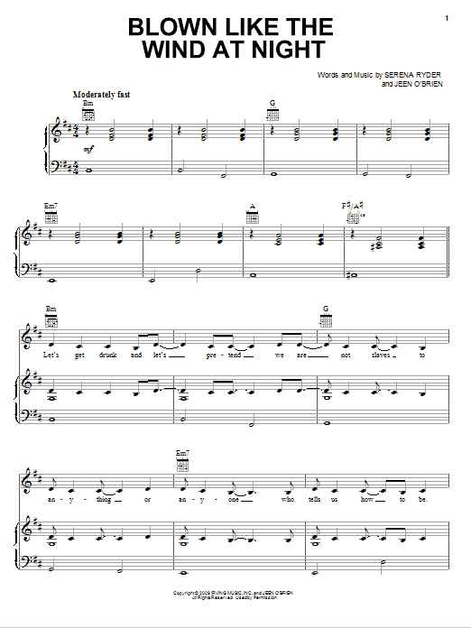 Serena Ryder "Blown Like The Wind At Night" Sheet Music Download