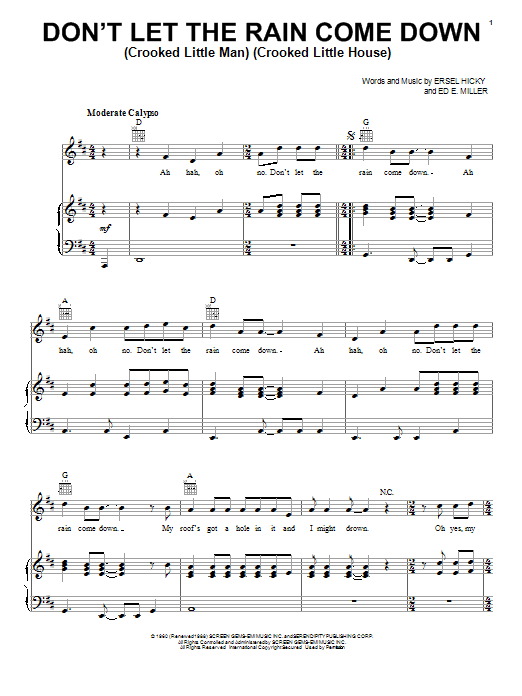 Learn to play Serendipity Singers Don't Let The Rain Come Down (Crooked Little Man) (Crooked Little House) sheet music for Lyrics & Chords in minutes. Serendipity Singers Don't Let The Rain Come Down (Crooked Little Man) (Crooked Little House) sheet music preview music notes and score for Lyrics & Chords including 2 page(s)
