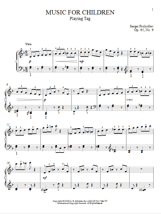 Sergei Prokofiev Playing Tag sheet music, chords, lyrics - Printable PDF for Piano