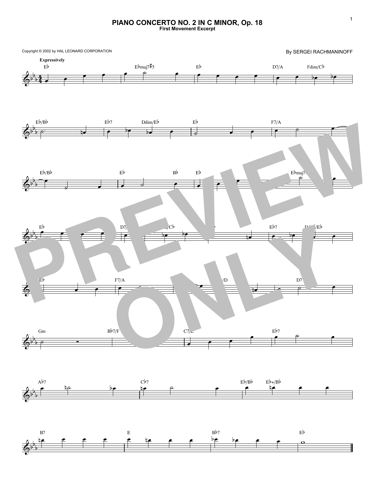 Sergei Rachmaninoff Piano Concerto No. 2 In C Minor, Op. 18 sheet music, chords, lyrics - Printable PDF for Easy Piano