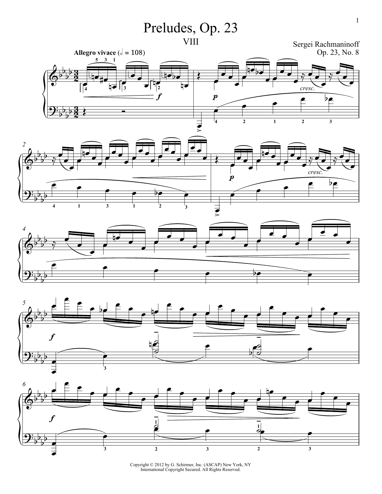 Sergei Rachmaninoff Prelude In A-Flat Major, Op. 23, No. 8 sheet music, chords, lyrics - Printable PDF for Piano