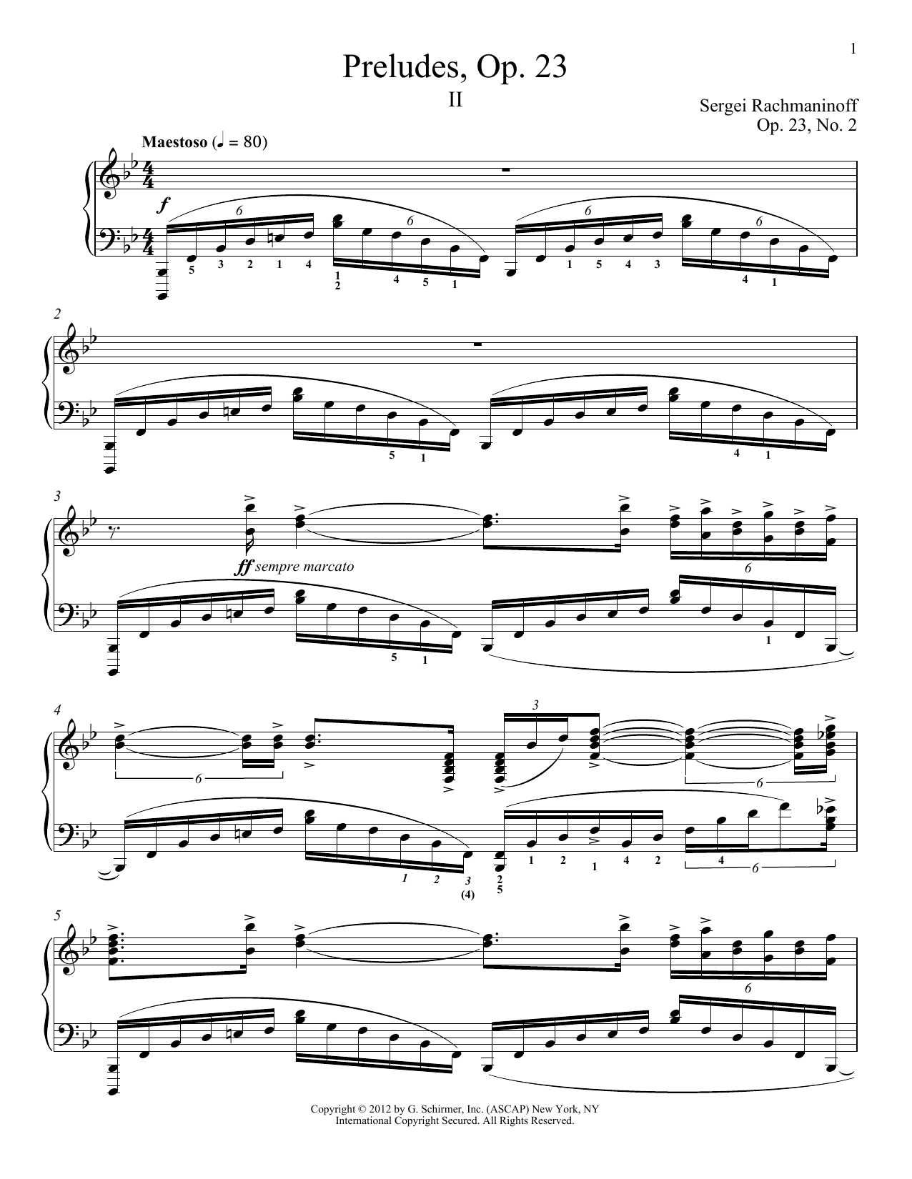 Sergei Rachmaninoff Prelude In B-Flat Major, Op. 23, No. 2 sheet music, chords, lyrics - Printable PDF for Piano