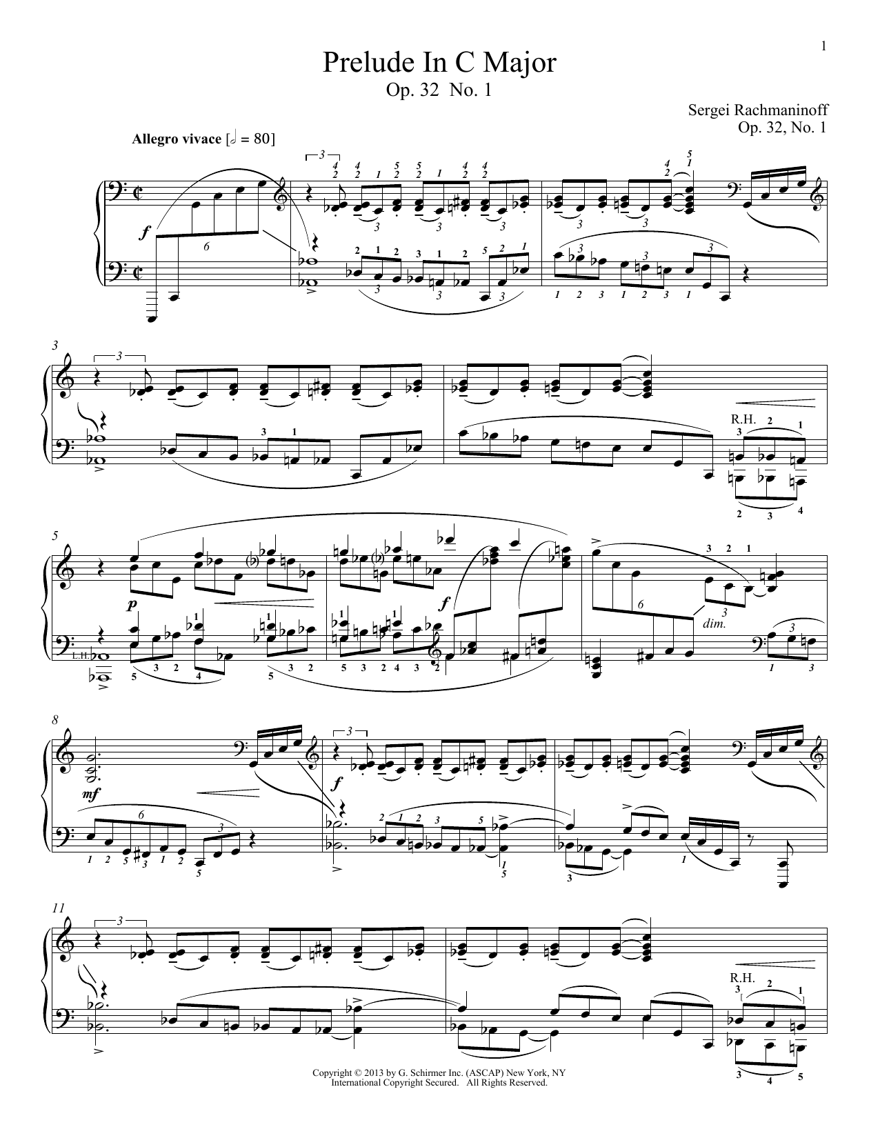 Alexandre Dossin Prelude In C Major, Op. 32, No. 1 sheet music, chords, lyrics - Printable PDF for Piano