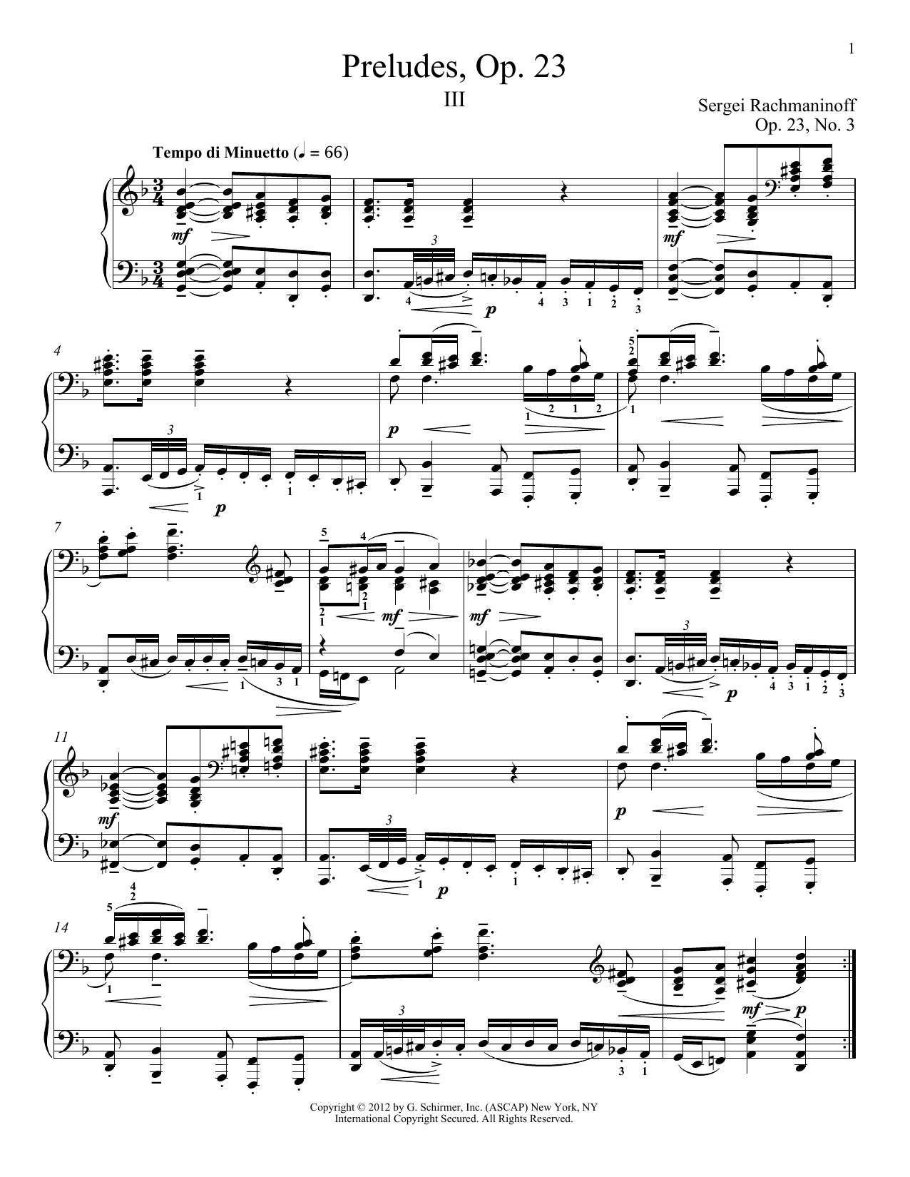 Sergei Rachmaninoff Prelude In D Minor, Op. 23, No. 3 sheet music, chords, lyrics - Printable PDF for Piano