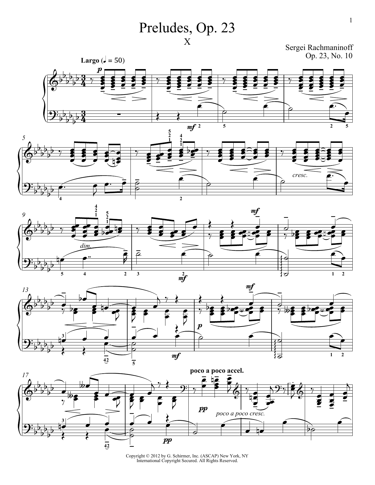 Sergei Rachmaninoff Prelude In G-Flat Major, Op. 23, No. 10 sheet music, chords, lyrics - Printable PDF for Piano