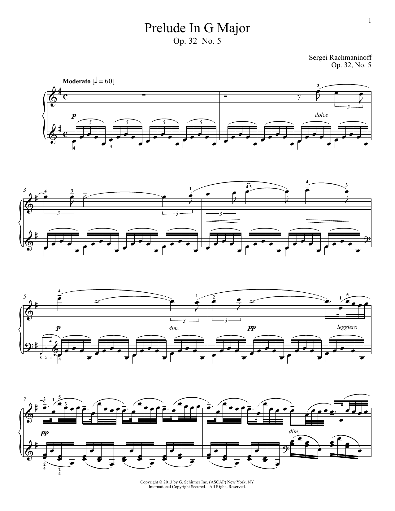 Alexandre Dossin Prelude In G Major, Op. 32, No. 5 sheet music, chords, lyrics - Printable PDF for Piano