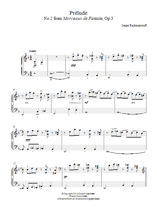 Sergei Rachmaninoff Prelude (No.2 from Morceaux de Fantasie, Op.3) sheet music, chords, lyrics - Printable PDF for Easy Piano