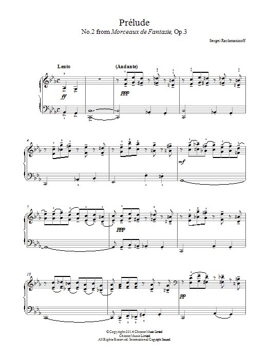 Sergei Rachmaninoff Prelude (No.2 from Morceaux de Fantasie, Op.3) sheet music, chords, lyrics - Printable PDF for Easy Piano