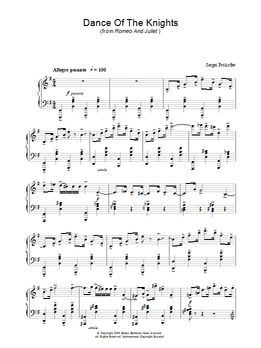 Sergei Prokofiev Dance Of The Knights (theme from 'The Apprentice' TV show) sheet music preview music notes and score for Piano including 8 page(s)