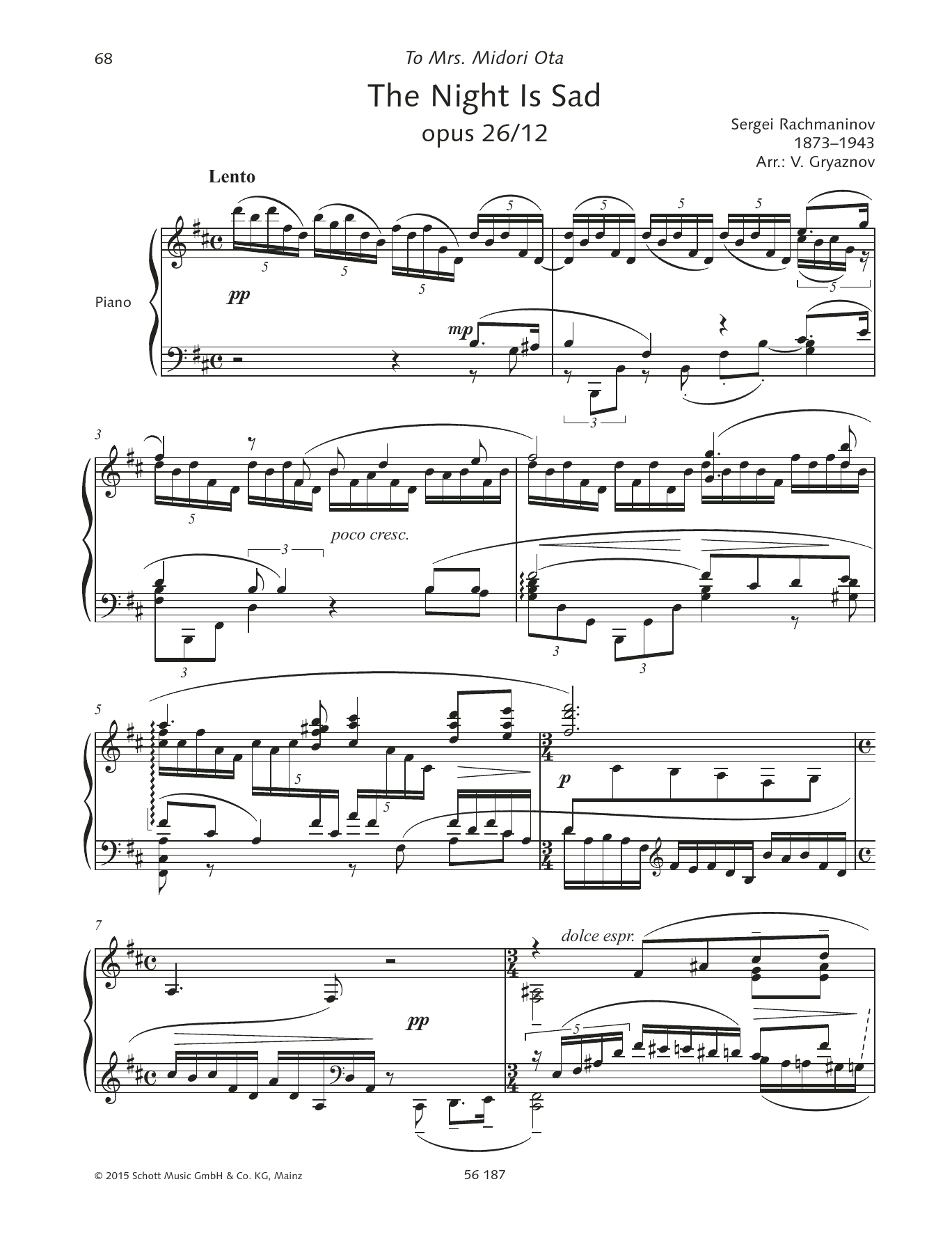 Learn to play Sergei Rachmaninoff The Night is Sad sheet music for Piano Solo in minutes. Sergei Rachmaninoff The Night is Sad sheet music preview music notes and score for Piano Solo including 4 page(s)