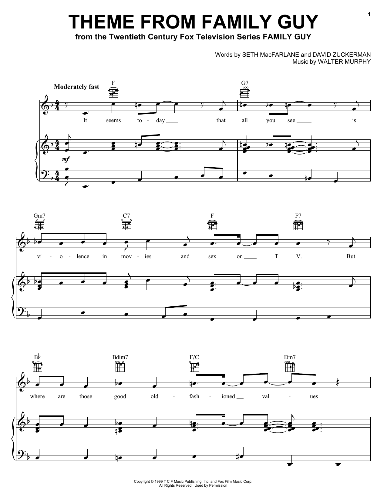 Learn to play Seth MacFarlane Theme From Family Guy sheet music for Piano (Big Notes) in minutes. Seth MacFarlane Theme From Family Guy sheet music preview music notes and score for Piano (Big Notes) including 2 page(s)
