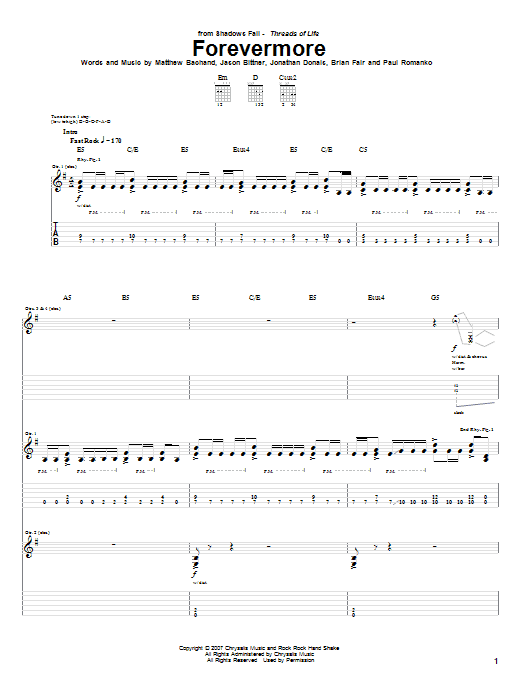 Shadows Fall Forevermore sheet music, chords, lyrics - Printable PDF for Guitar Tab