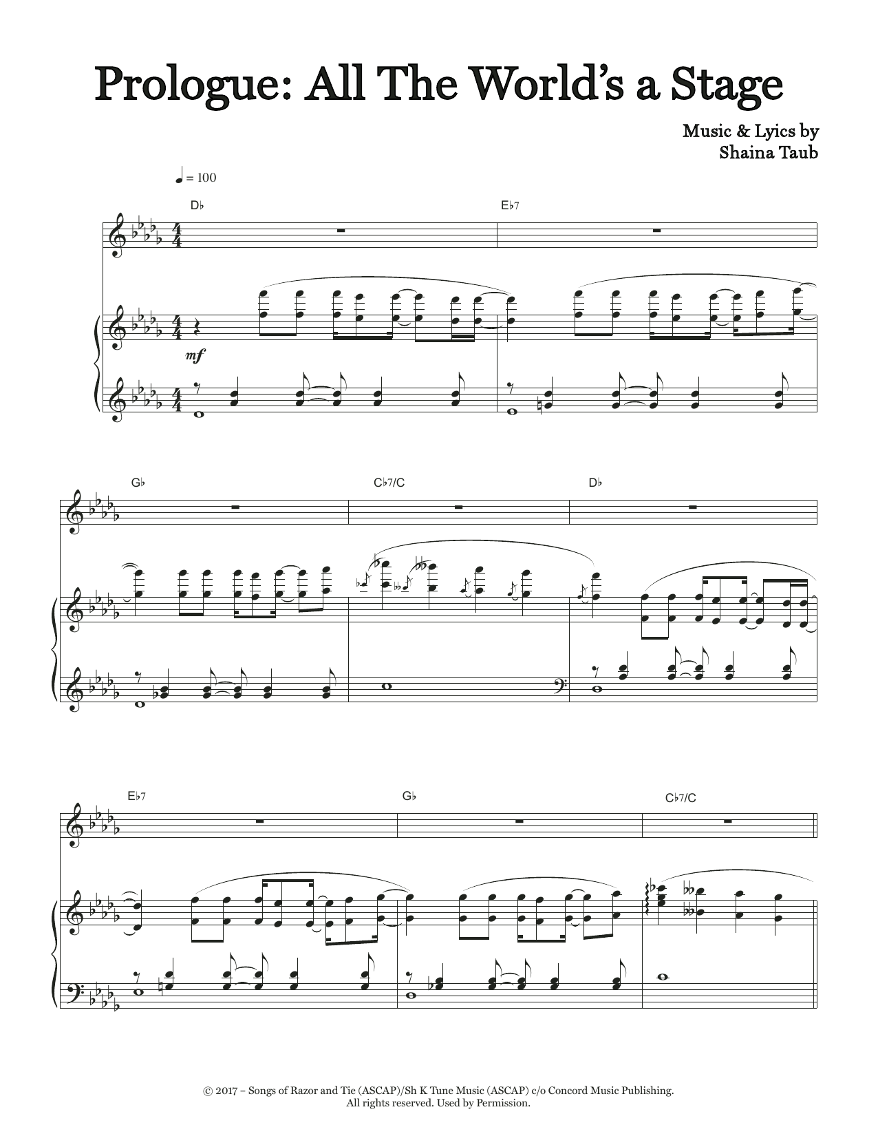 Shaina Taub Prologue: All The World's A Stage (from As You Like It) sheet music, chords, lyrics - Printable PDF for Piano & Vocal