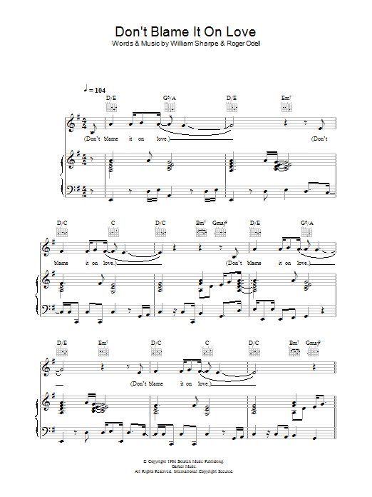 Learn to play Shakatak Don't Blame It On Love sheet music for Piano, Vocal & Guitar in minutes. Shakatak Don't Blame It On Love sheet music preview music notes and score for Piano, Vocal & Guitar including 5 page(s)