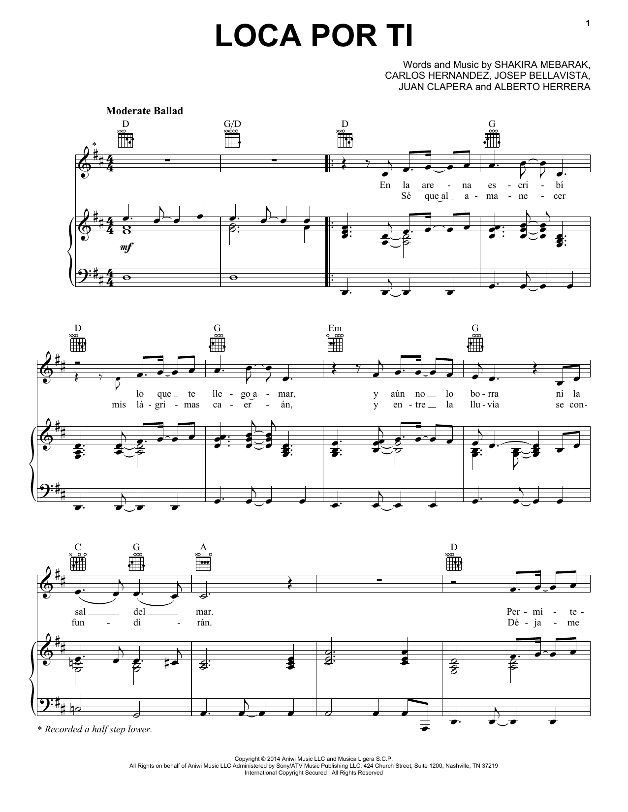 Shakira "Loca Por Ti" Sheet Music | Download Printable PDF Music.