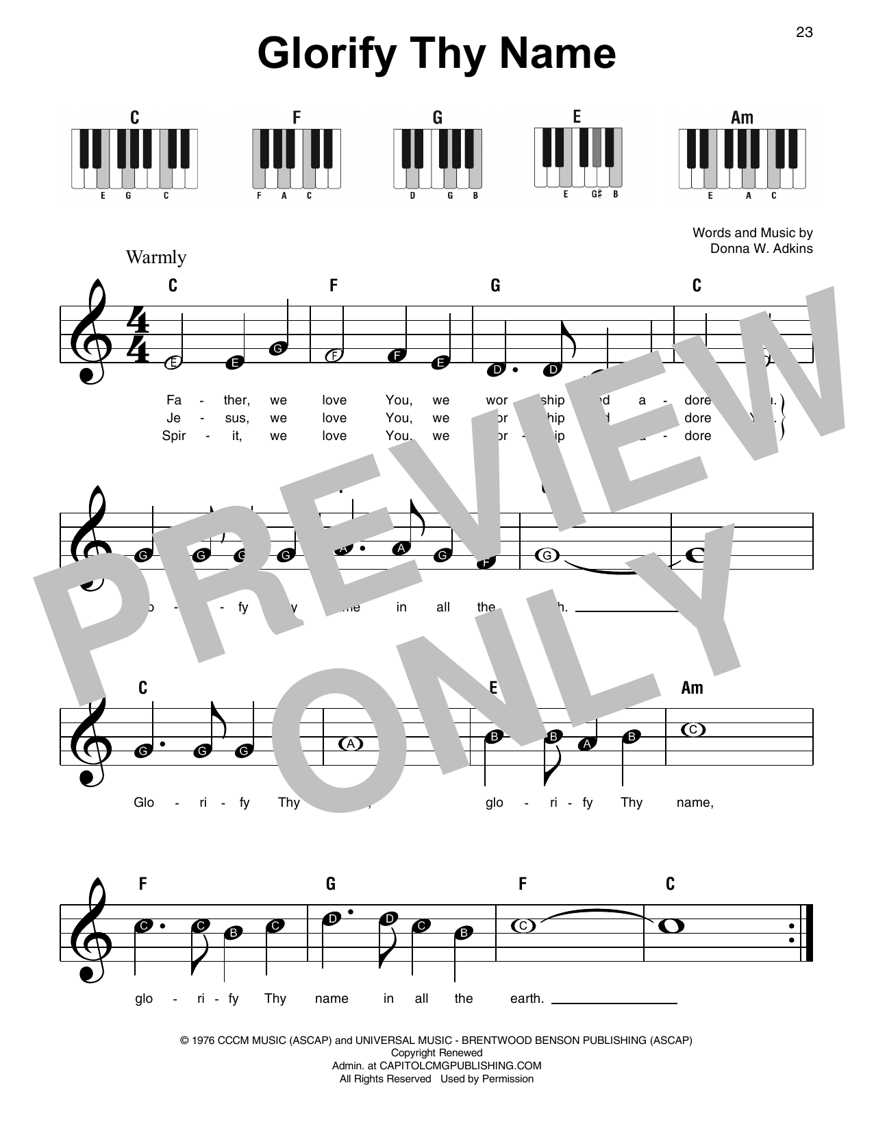 Shane & Shane Glorify Thy Name sheet music, chords, lyrics - Printable PDF for Super Easy Piano