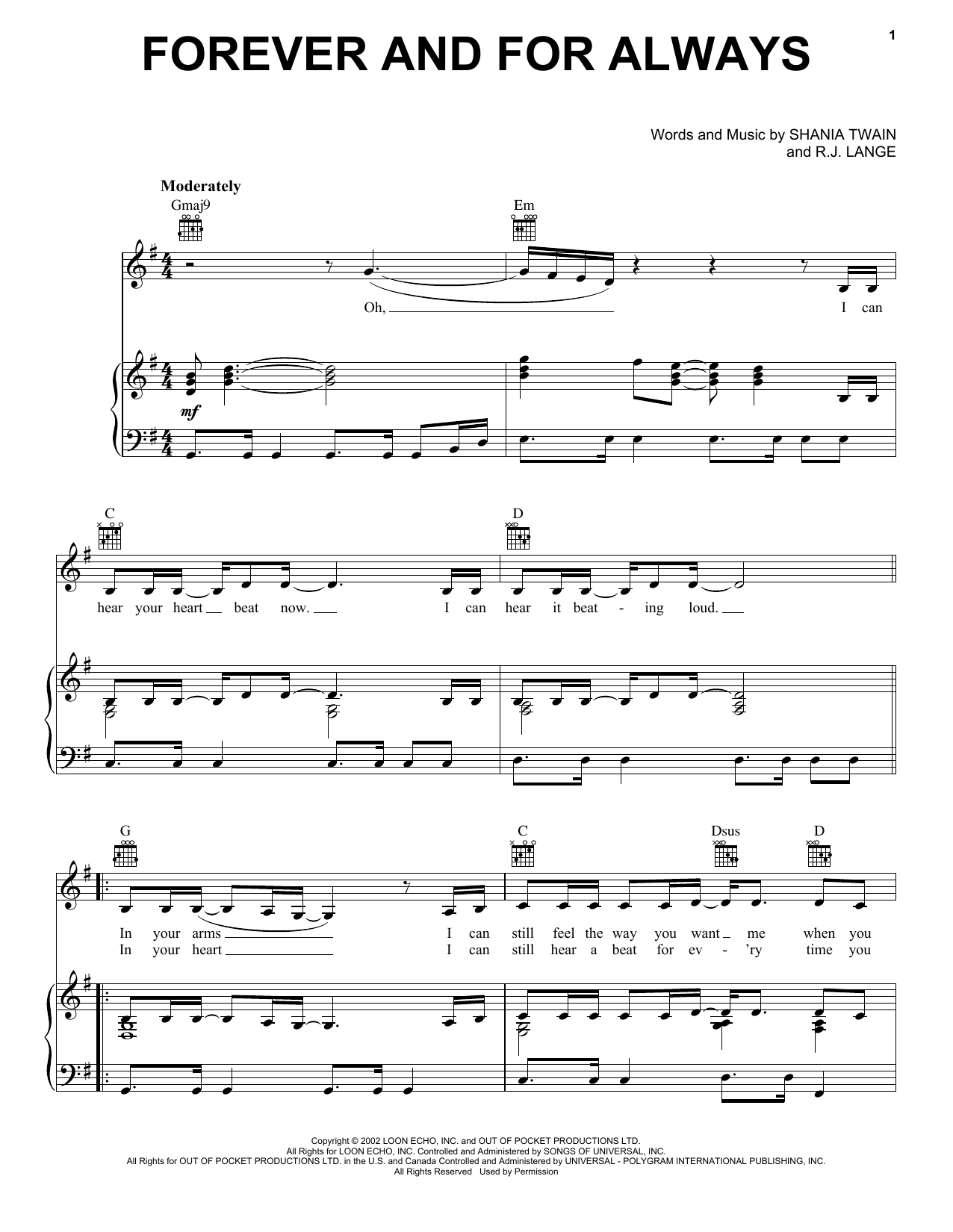 Shania Twain Forever And For Always sheet music preview music notes and score for Piano, Vocal & Guitar (Right-Hand Melody) including 7 page(s)